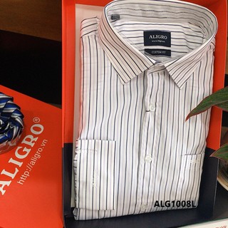 [Giảm 20K_Tặng khẩu trang] Áo sơ mi nam dài tay kẻ sọc màu trắng đen aligro ALG1008