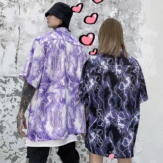 Áo sơ mi unisex nam nữ 3D dưới 75kg - Sơ mi unisex họa tiết tia sét làm làm áo đôi áo nhóm