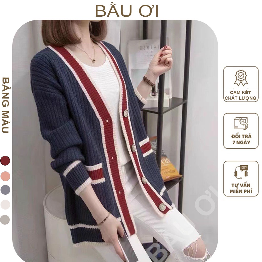 [EAUOI A08] ÁO KHOÁC LEN CARDIGAN PHONG CÁCH HÀN QUỐC HÀN QUỐC DÁNG DÀI VIỀN KẺ CÓ TÚI OVERSIZE MẶC ĐƯỢC CẢ CHO MẸ BẦU