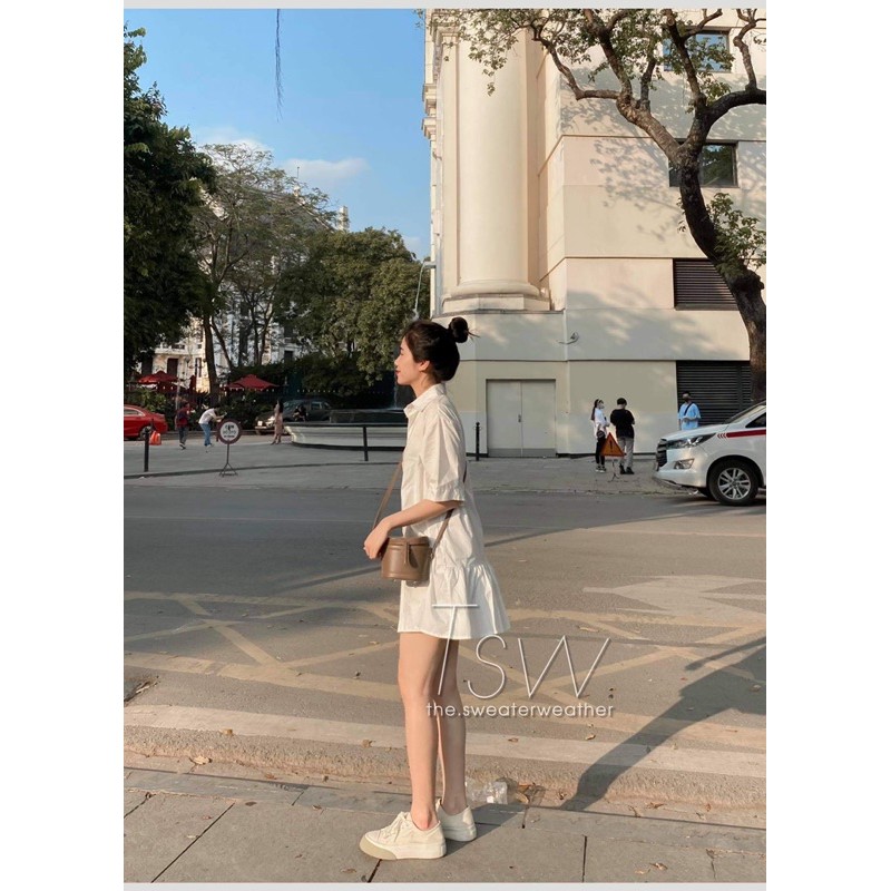 [Mã SKAMA06 giảm 8% tối đa 50K đơn 250K] Váy sơ mi đuôi cá nhún lệch ( Ảnh thật ) | BigBuy360 - bigbuy360.vn
