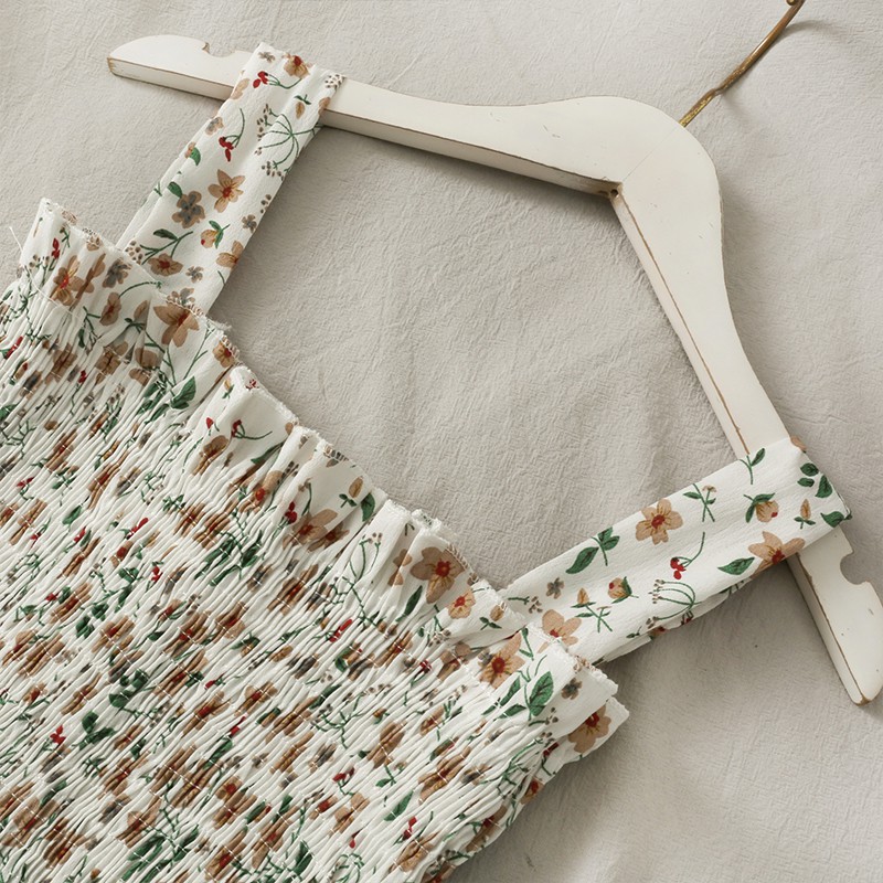 Váy Hai Dây Hoa Nhí Bản To Chun Lưng Hàng Quảng Quảng Châu V07 Kèm Ảnh Thật