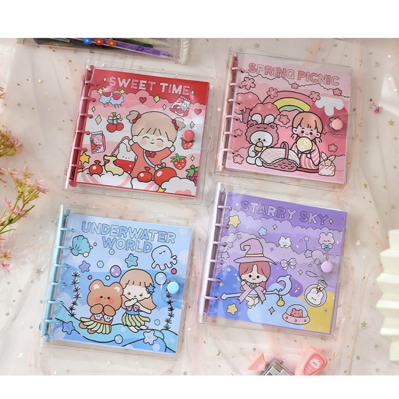 Sổ Còng Sắt Vuông Sổ Tay Bullet Journal Nhiều Màu Sắc Hình Cô Gái Dễ Thương Mẫu Mới 2022