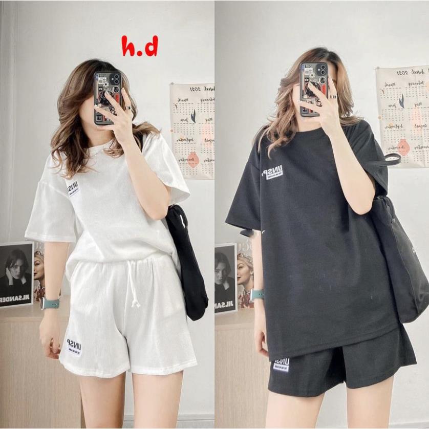 Bộ đồ thể thao logo áo quần đùi chất cotton su freesize rộng thoải mái