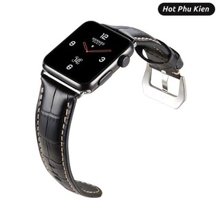 Dây da đeo thay thế cho Apple Watch 38mm Kakapi da bò thật loại gân sần đen - Hàng chính hãng