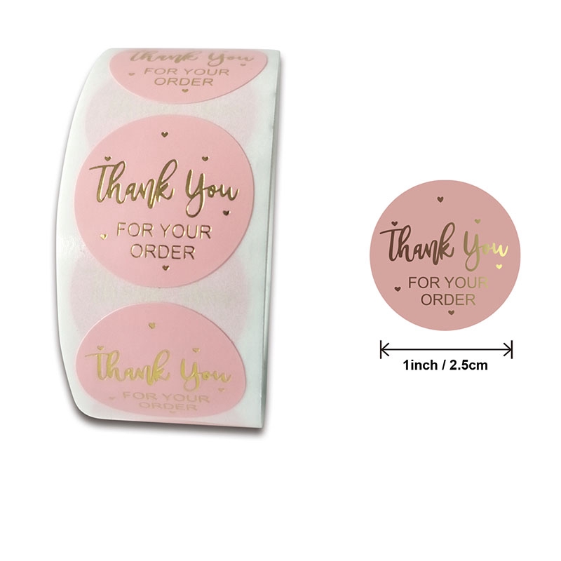 Cuộn 500 nhãn dán màu hồng in chữ Thank you dễ thương