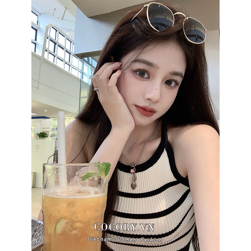 Cocory vn Áo Croptop Sát Nách Hoạ Tiết Kẻ Sọc Thiết Kế Hợp Thời Trang