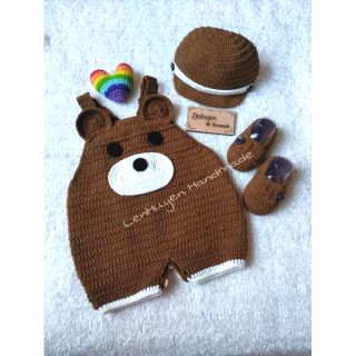 Set quần yếm gấu len handmade cho bé xinh yêu