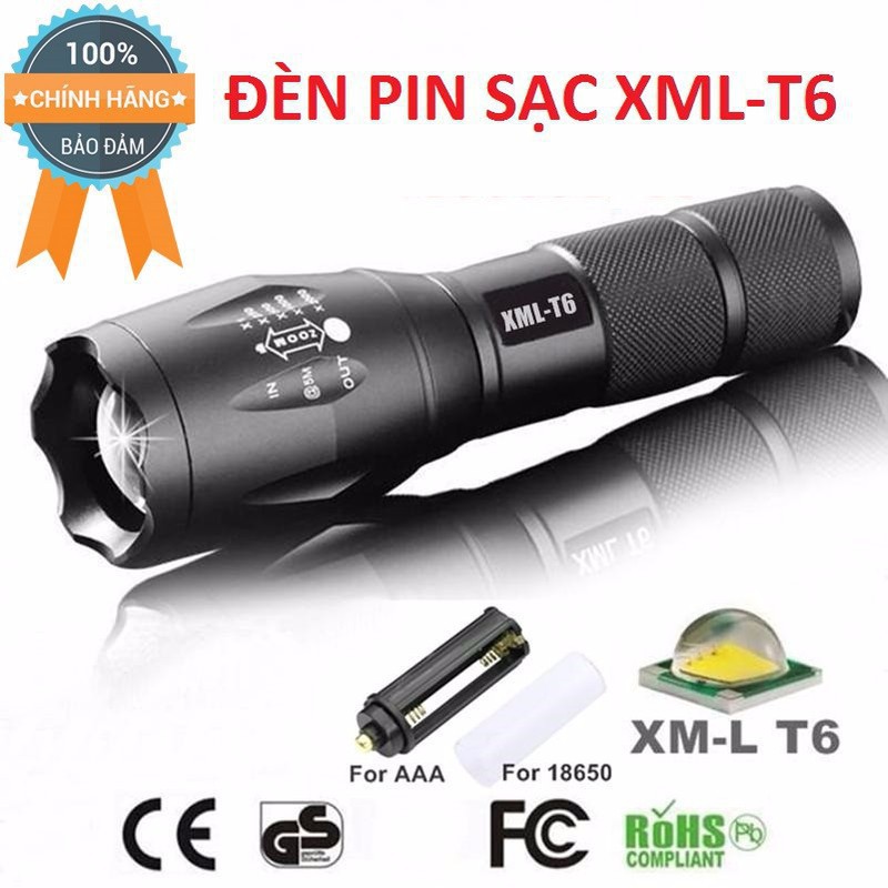 BỘ ĐÈN PIN SIÊU SÁNG T6 + PIN + SẠC + HỘP