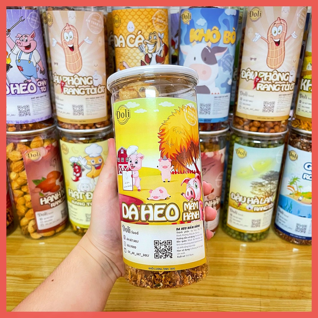 Da Heo Cháy Tỏi, Da Heo Chiên Giòn, Da Heo Chiên, Bì Heo Chiên Giòn Hũ 160g, HSD 6 Tháng, DOLI Cam Kết ATVSTP
