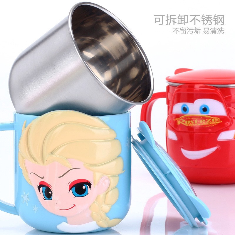 Cốc Uống Nước Bằng Thép Không Gỉ Có Nắp Đậy Chống Rơi In Hoạt Hình Disney Dễ Thương Cho Bé