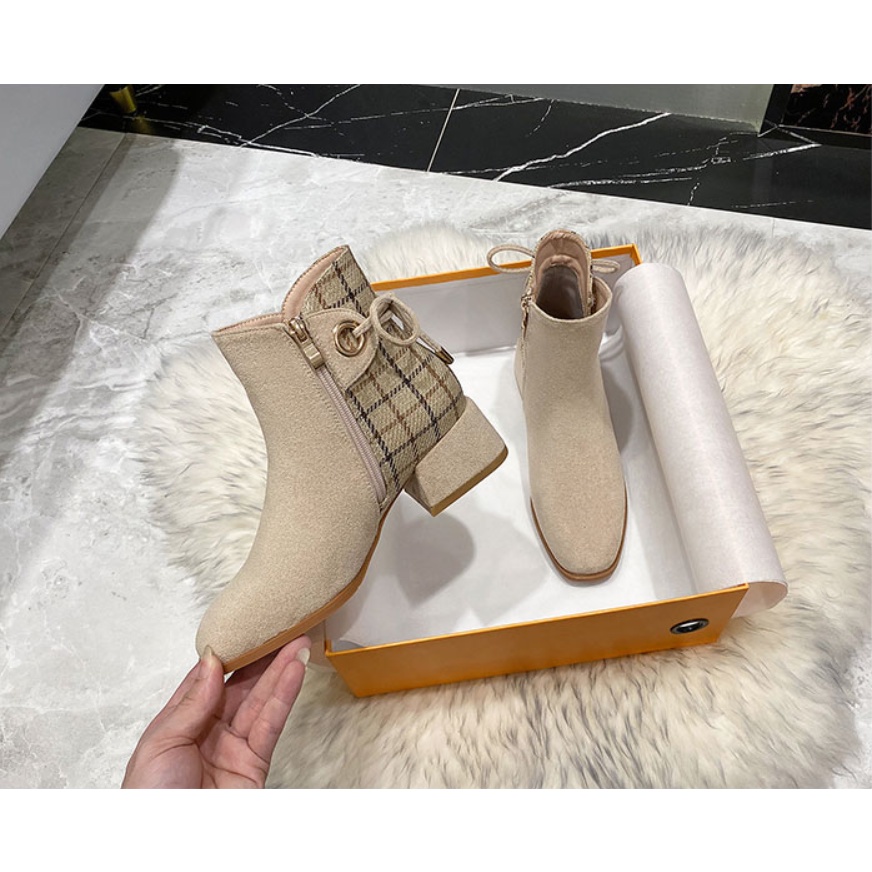 Bốt Nữ Martin phong cách Anh quốc gót thô đế vừa 4cm Dây kéo bên