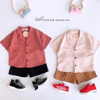 [HOT] Bộ sơ mi cổ VEST đũi hàn sành điệu cho bé trai - Bộ quần áo bé trai cao cấp của Én-Thời Trang Nhí
