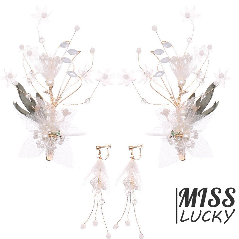 Khuyên tai và kẹp tóc cô dâu thời trang thanh tú