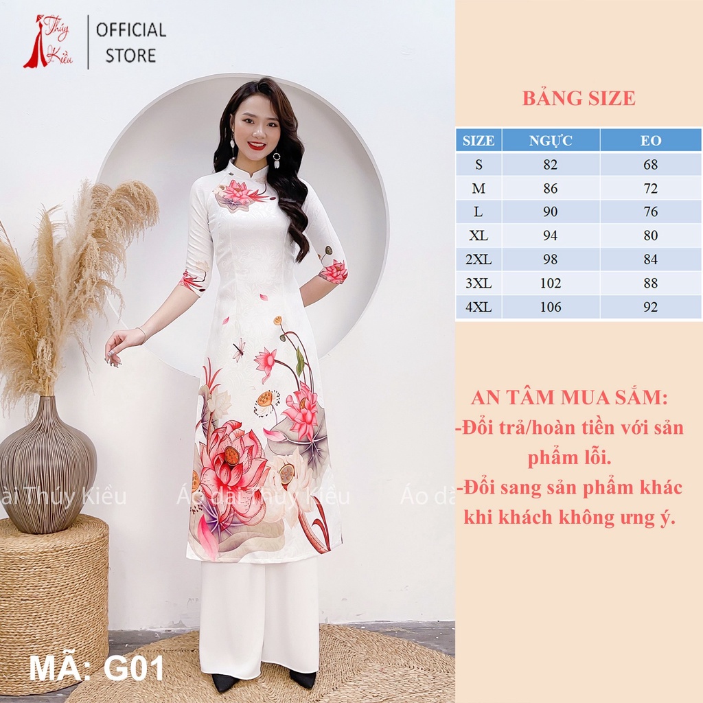 Áo dài cách tân Gấm tết thiết kế đẹp nền trắng hoa sen G01