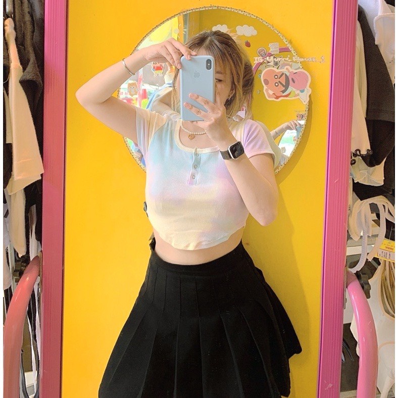 Áo croptop rút dây 1 bên loang màu A5084