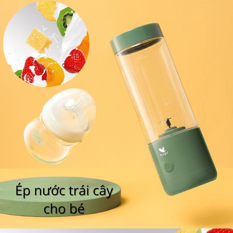 Máy Xay Sinh Tố Mini Cầm Tay 300ml 4 Lưỡi Dao Thép Không Gỉ Có Pin Tích Hợp Sạc USB Bugu BG-JS2