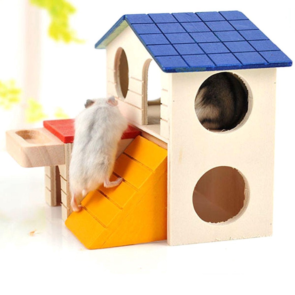 Nhà Gỗ Hai Tầng Tự Tập Thể Dục Cho Chuột Hamster