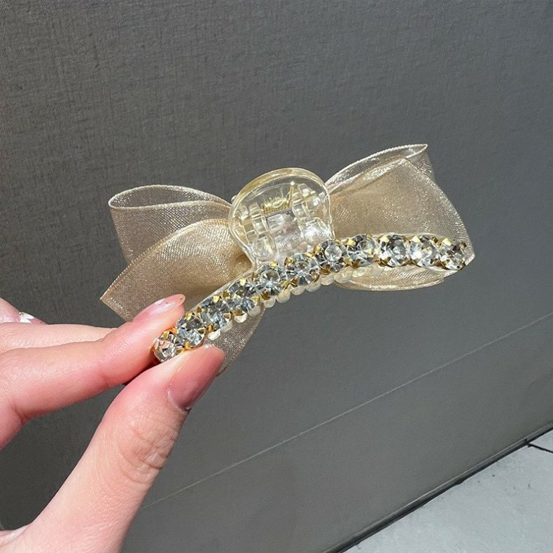 Kẹp Tóc Nơ Kim Loại Hai Mặt Đính Đá Lấp Lánh Màu Đen Phong Cách vintage Hàn Quốc Cho Nữ