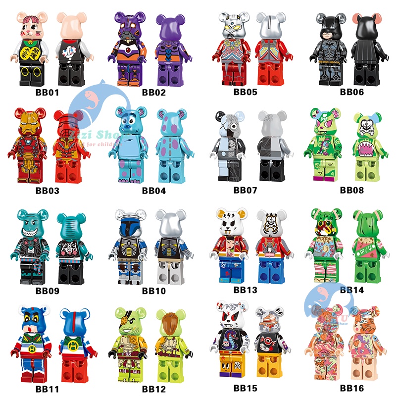 Bộ 16 Mô Hình Đồ Chơi Mini Bearbrick Khối xây dựng nhân vật nhỏ