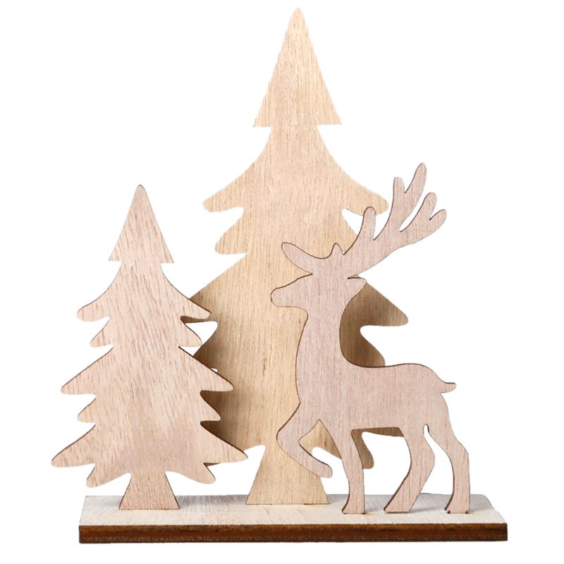 HAN❀ Creative DIY Wooden Crafts Christmas Tree Deer Decoration Ornaments Xmas Home Party Supplies
