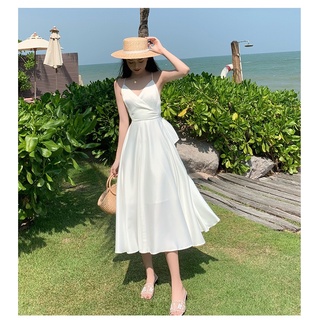 Đầm maxi hở lưng nơ buộc sau lụa quảng châu