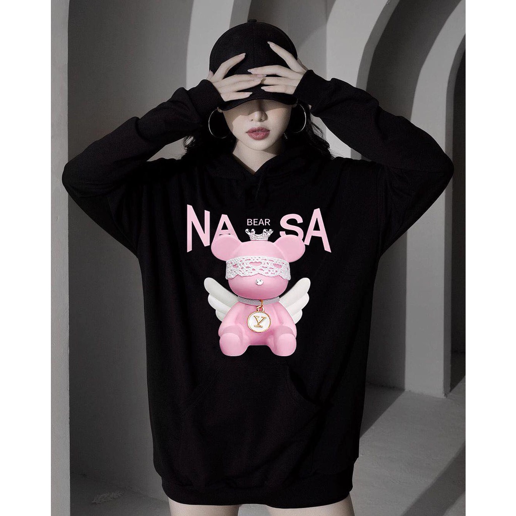 Áo Nỉ Hoodie Cho Nữ Hình Gấu Hồng Nasa Cực Hot, Áo Nỉ Hoodie Có Mũ Hình Gấu Hồng Nasa -MINA SHOP.
