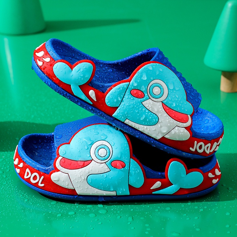 Dép lê bé trai bé gái  hình cá heo dễ thương, đế quai ngang đúc nguyên khối