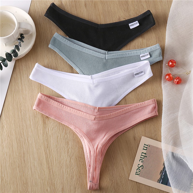 Quần lót G-string CUTEBYTE kiểu chữ T vải cotton kẻ sọc gân eo chữ V thoáng khí quyến rũ dành cho nữ cỡ M-XL
