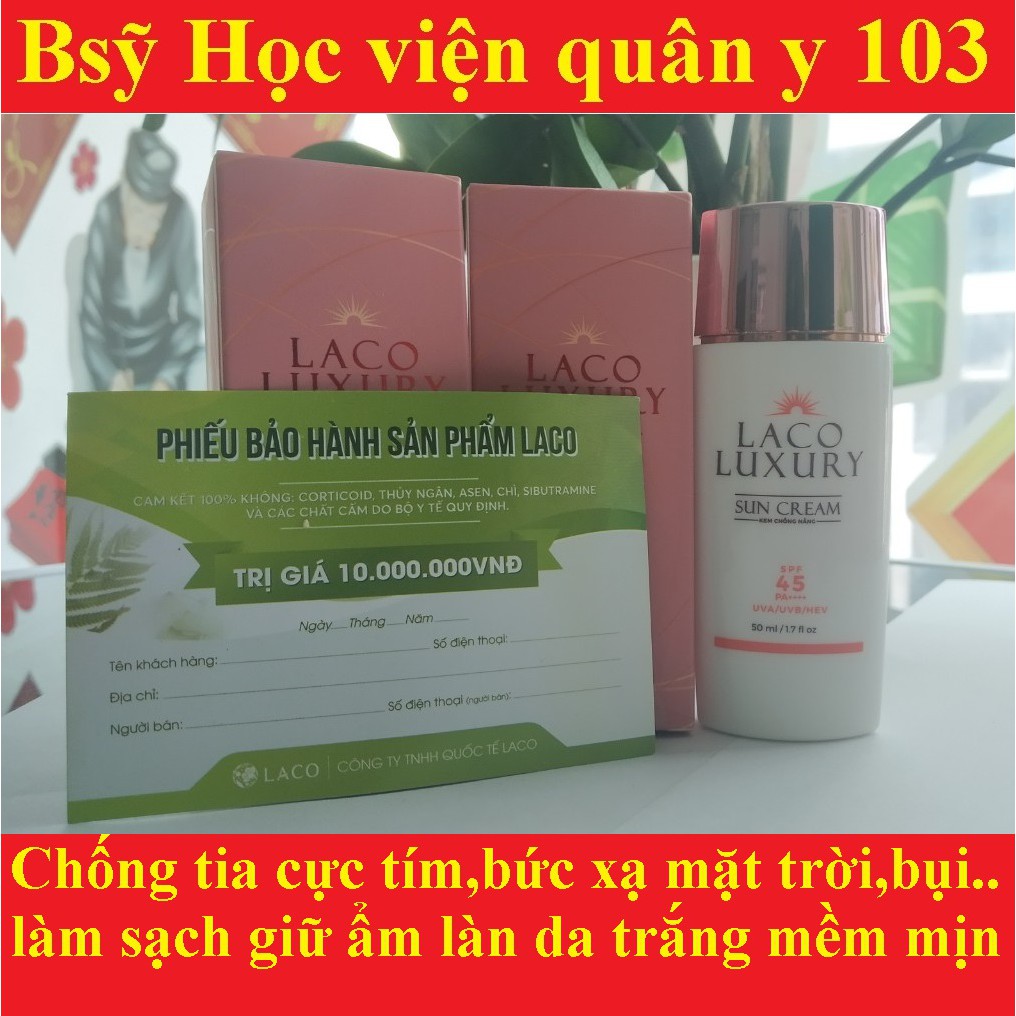 Kem Chống Nắng Laco Luxury Sun Cream 50ml, dưỡng trắng SPF45 PA++++ Lên Tone, Chống UVA, UVB, Không Nhờn, Kiềm Dầu