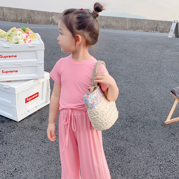 Áo Thun Tay Ngắn Và Quần Dài Kẻ Sọc Thời Trang Mùa Hè Cho Bé Gái