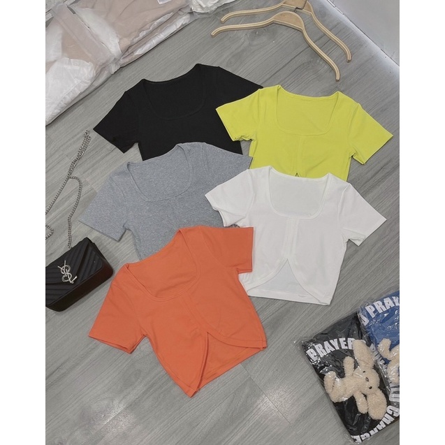 Áo thun body croptop hở eo đủ màu tay ngắn