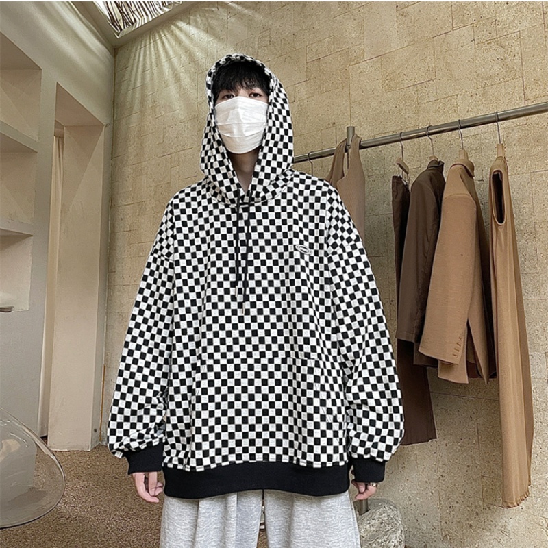 Áo hoodie sọc caro thời trang retro size M-5XL dành cho nam