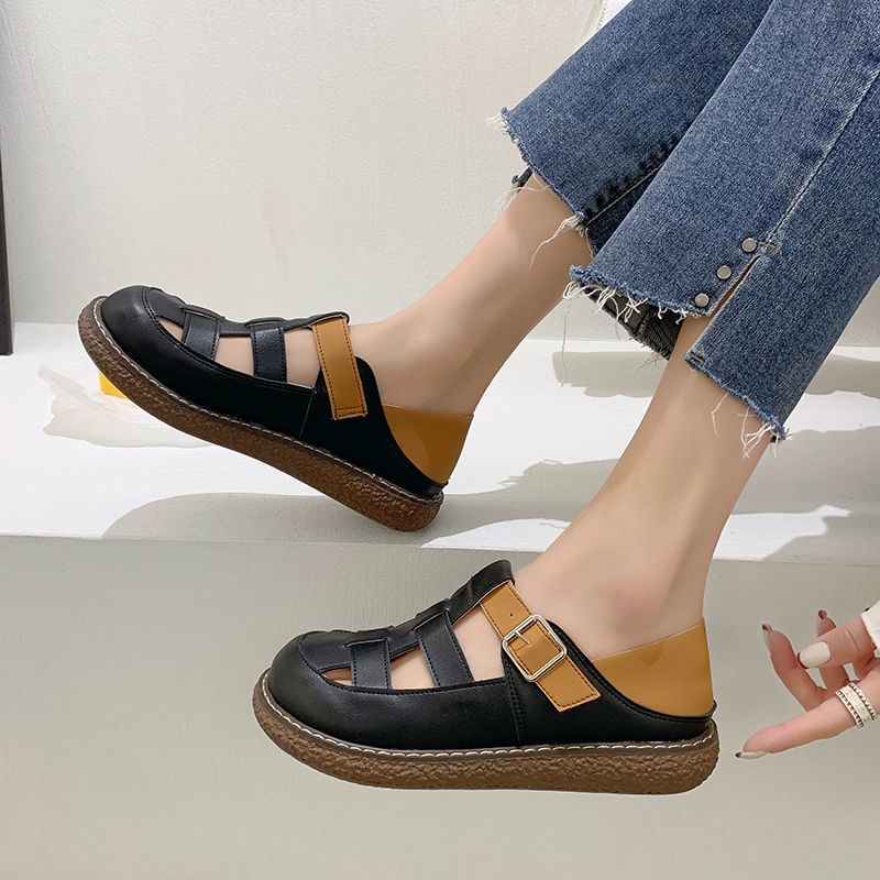 Giày Sandal Mùa Hè Đế Dày Hai Quai Dệt Rỗng Phong Cách Mori Hàng Mới Cho Nữ