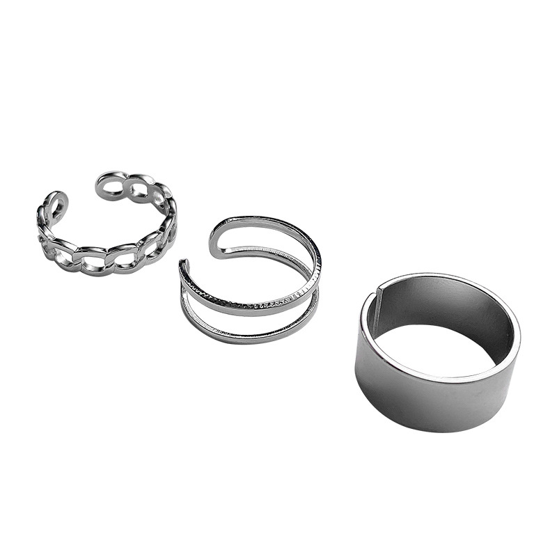 Set 3 Nhẫn Hở Màu Bạc Có Thể Điều Chỉnh Kích Cỡ Thời Trang Cá Tính Cho Nữ