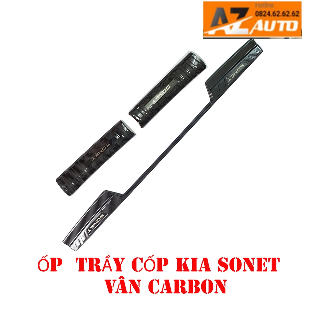 Ốp Chống trầy cốp trong, ngoài CARBON xe Kia Sonet 2021-2022, chất liệu vân CACBON cao cấp