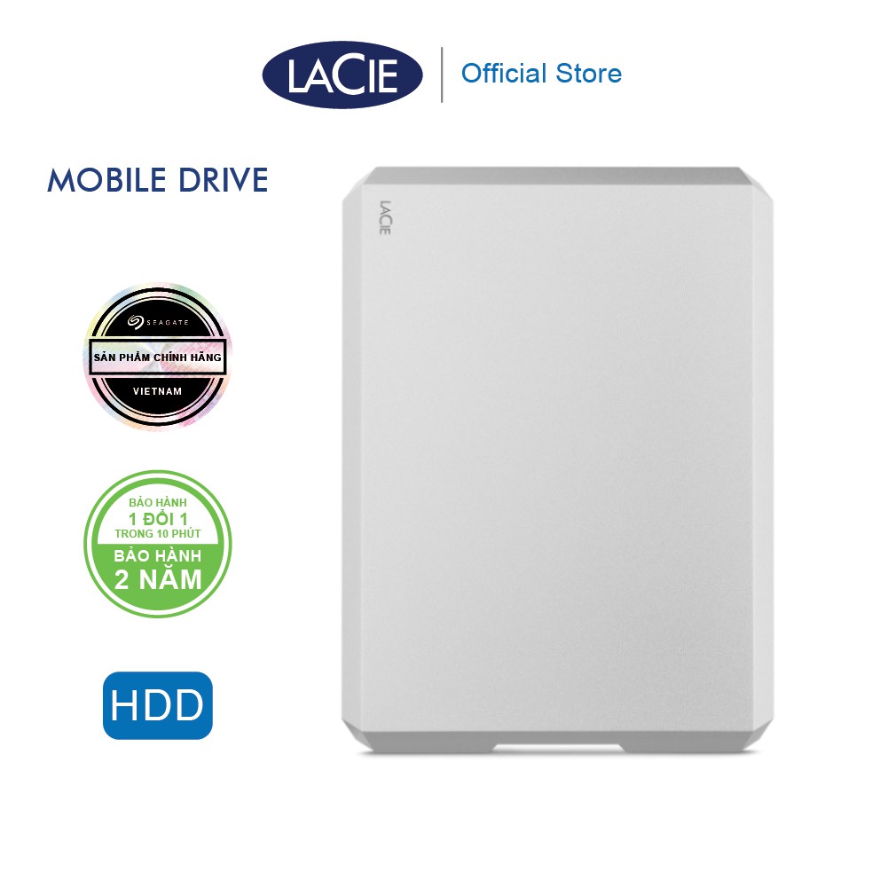 [Mã ELMALL1TR giảm 5% đơn 3TR] Ổ Cứng Di Động HDD Lacie Munich Mobile Drive 1TB, 2TB, 4TB, 5TB USB-C, USB 3.0 (Bạc)