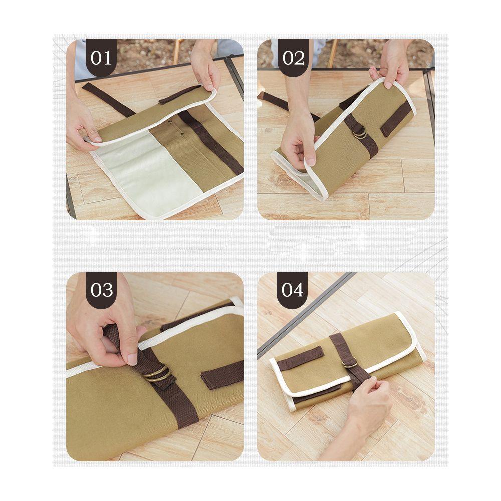 Túi Cuộn Đựng Dụng Cụ Ăn Uống Bằng Vải Bạt Di Động Đa Ứng Dụng