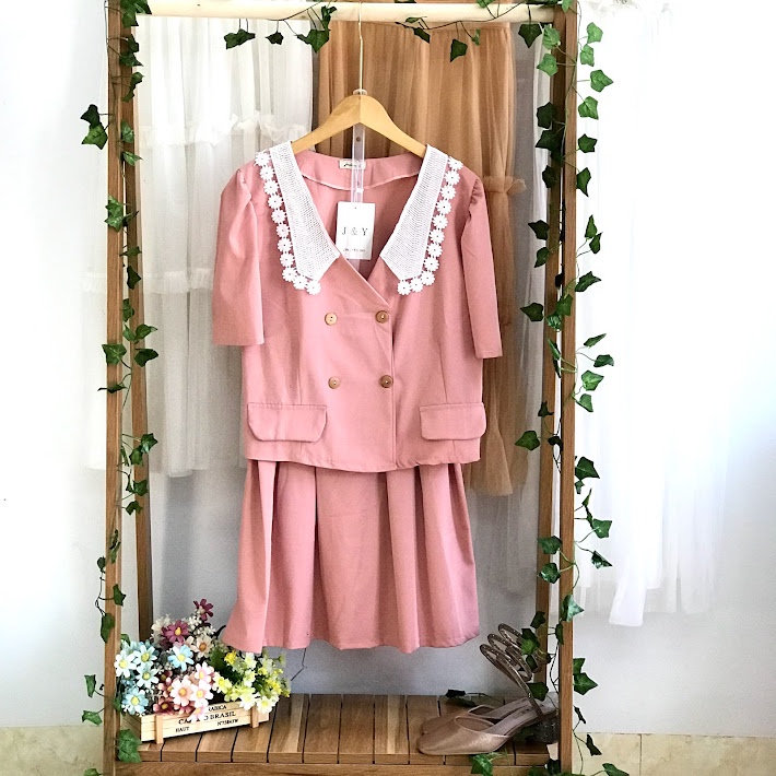 FREESHIP ❤ Set Vest Chân Váy Xếp Ly Tiểu Thư Màu Hồng