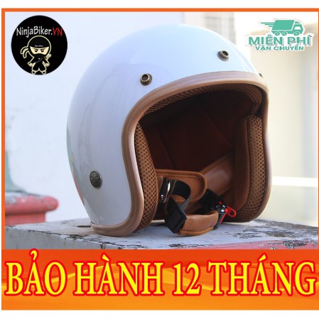 Nón bảo hiểm ntmax trắng lót nâu kèm tai batman