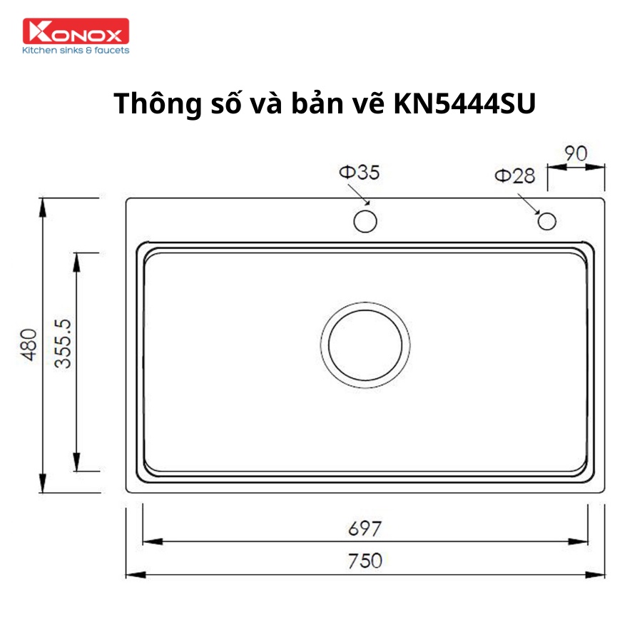 Chậu rửa bát inox KONOX Overmount Sink - KN7548SO