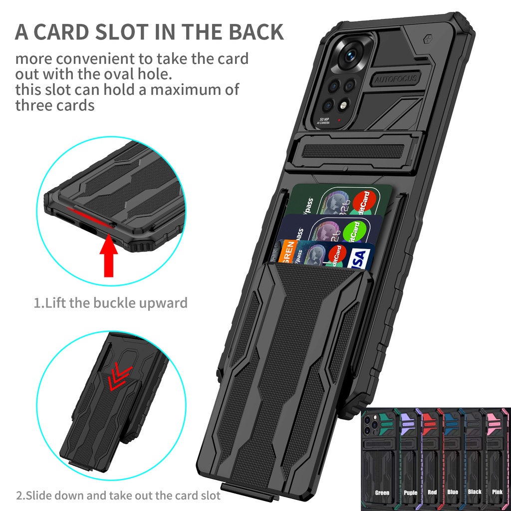 Ốp Điện Thoại Kiểu Giáp Bảo Vệ Có Ngăn Đựng Thẻ Dạng Trượt Cho Xiaomi Redmi Note 11 11S Pro Global 3