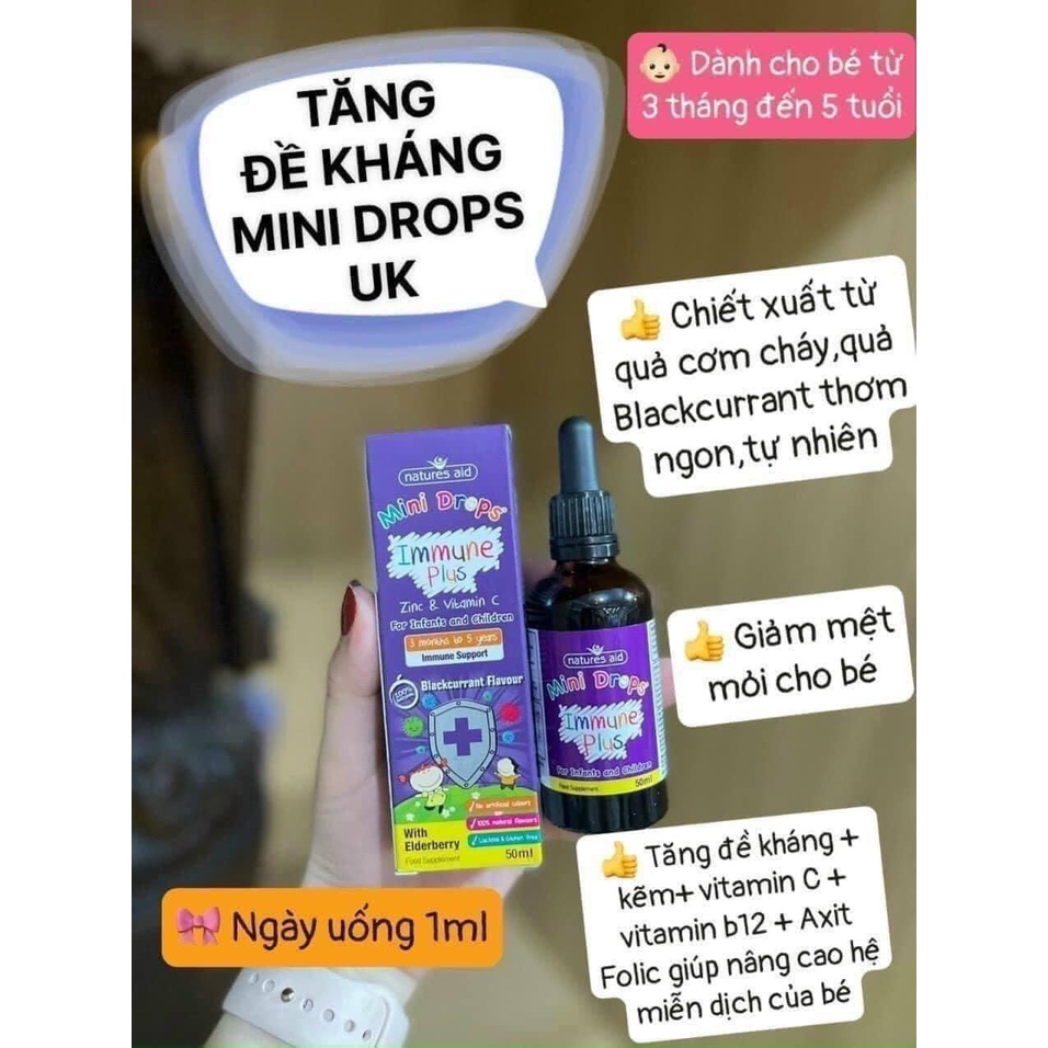 Vitamin tăng đề kháng Natures Aid Mini Drops Immune Plus 50ml Anh cho bé từ 3 tháng tuổi