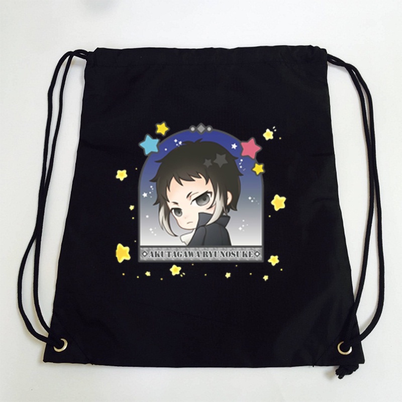 Balo dây rút đen in hình anime chibI BUNGOU STRAY DOGS túi rút đi học xinh xắn thời trang