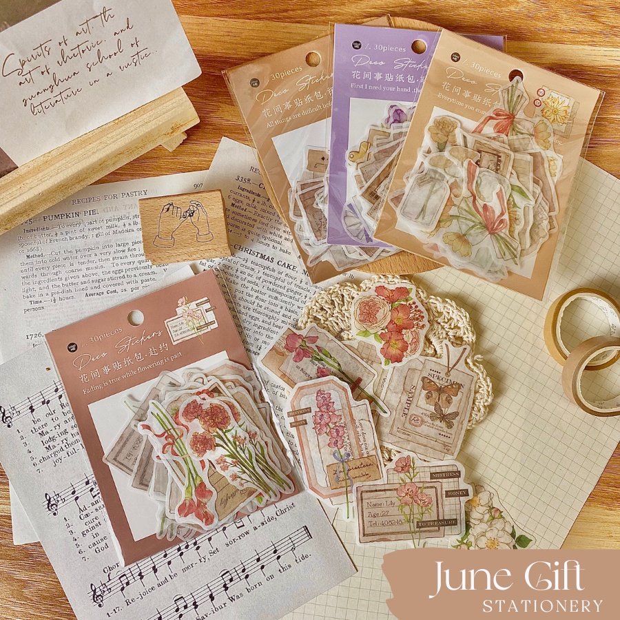 Sticker washi hoa vintage trang trí sổ bullet journal