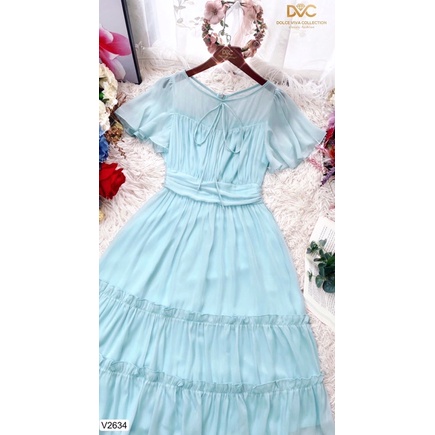 V2634 - váy voan xanh màu xanh