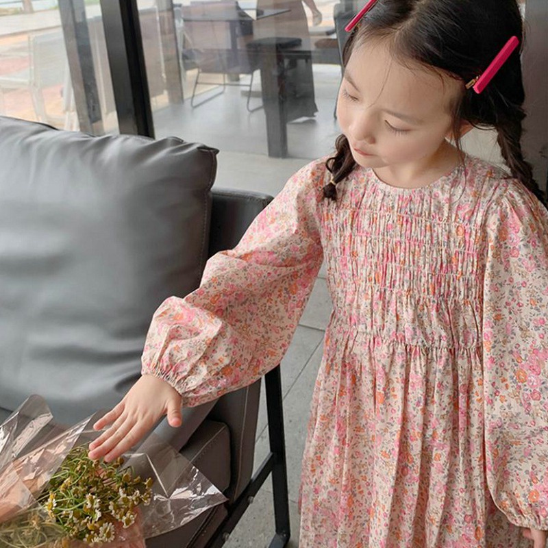 Đầm dài tay in hoa phong cách Hàn Quốc thời trang dành cho bé gái