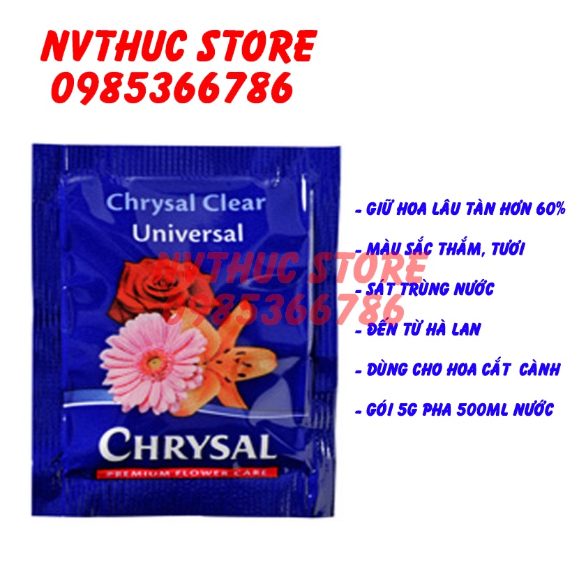 CHRYSAL - Chất dưỡng hoa cắt cành cắm lọ lâu tàn, giữ màu sắc tươi thắm và sát trùng nước trong bình gói 5g