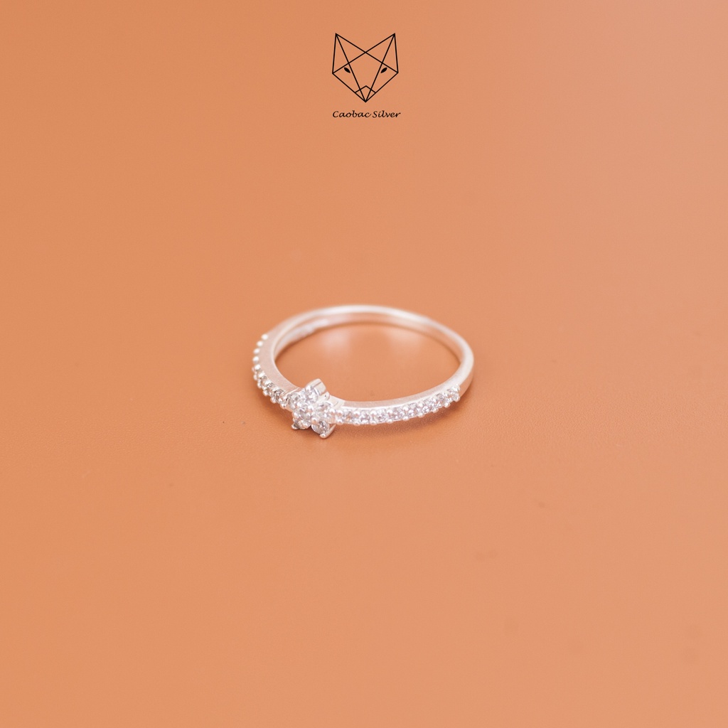 Nhẫn Bạc Ta CaoBac Silver Hoa Mini Cạnh  Đính Đá Nhẹ Nhàng Lấp Lánh Quà Tặng Sang Chảnh Thời Trang Cho Bạn Gái