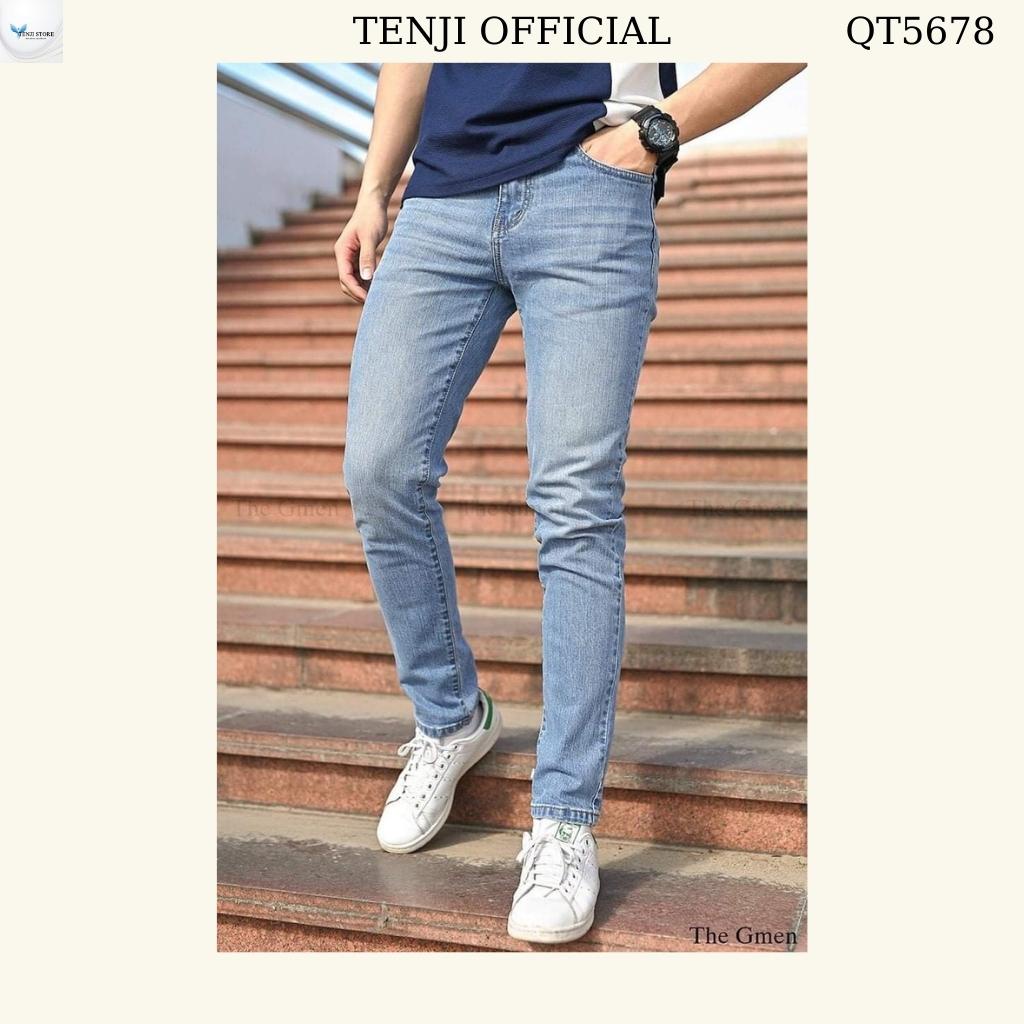 Quần jean nam xanh nhạt chất bò cao cấp trẻ trung cá tính co giãn vải dày đẹp mẫu mới QJ009 TENJI OFFICIAL