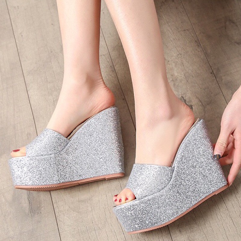 Dép đế xuồng nhũ kim sa 12 - 14 cm, hàng cao cấp